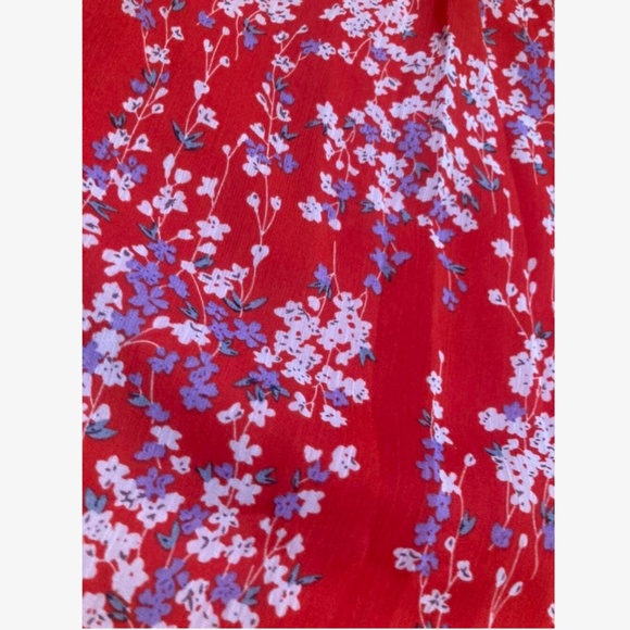 Ditsy Floral Red Midi Dress V-Neck - Picture 8 of 8
